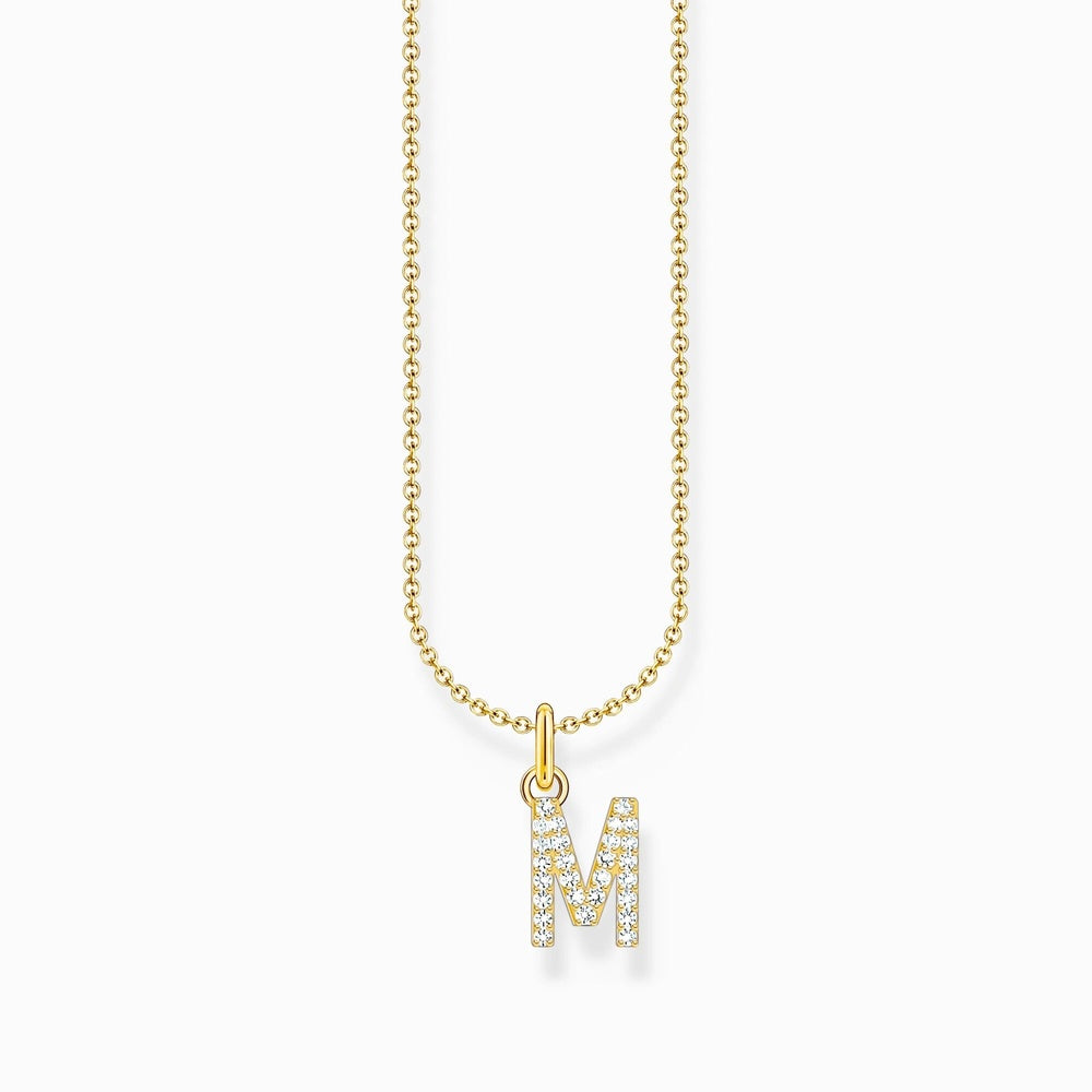 LETTER 'M' GOLD ON SIL PENDANT WITH WHITE ZIRCONIA