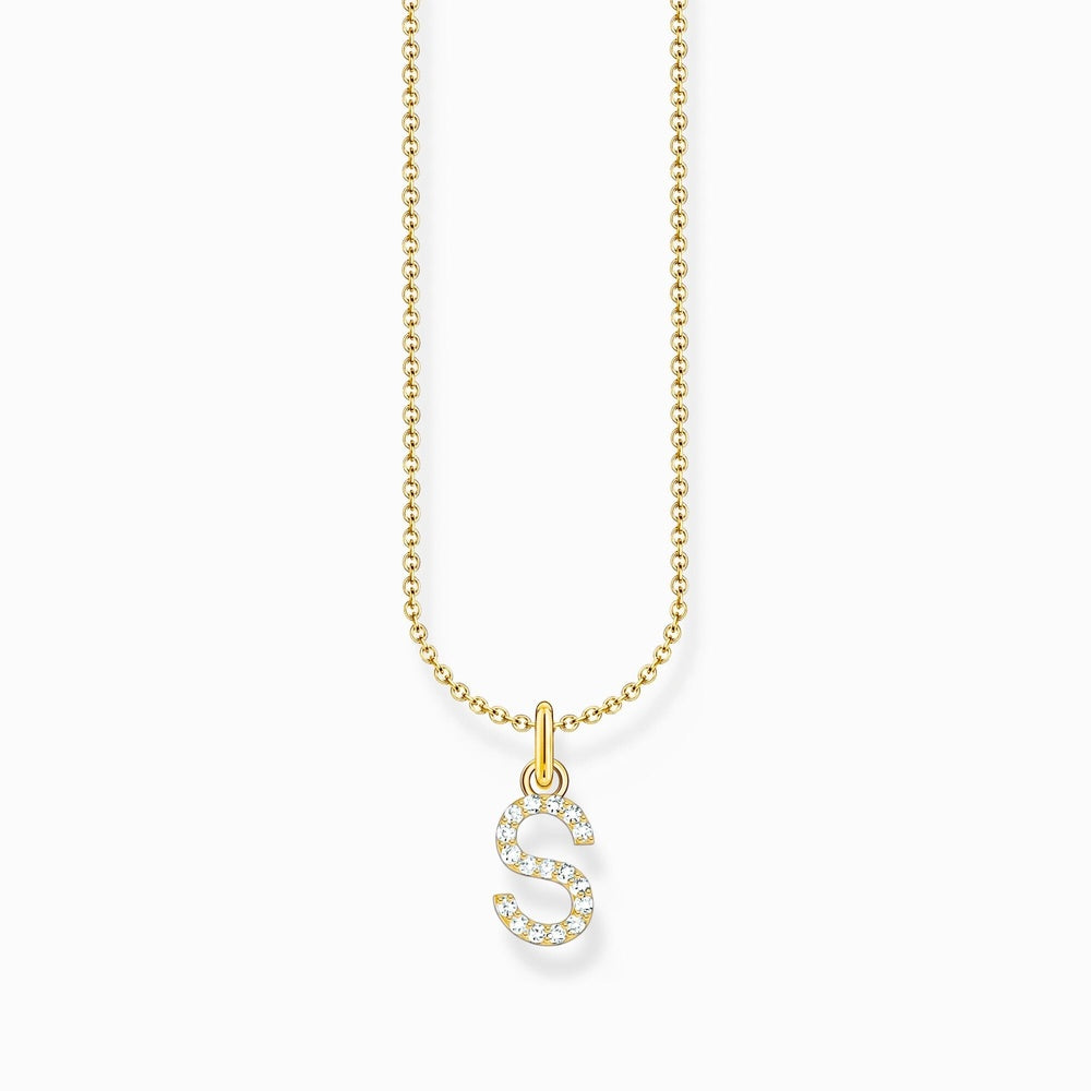 LETTER 'S' GOLD ON SIL PENDANT WITH WHITE ZIRCONIA