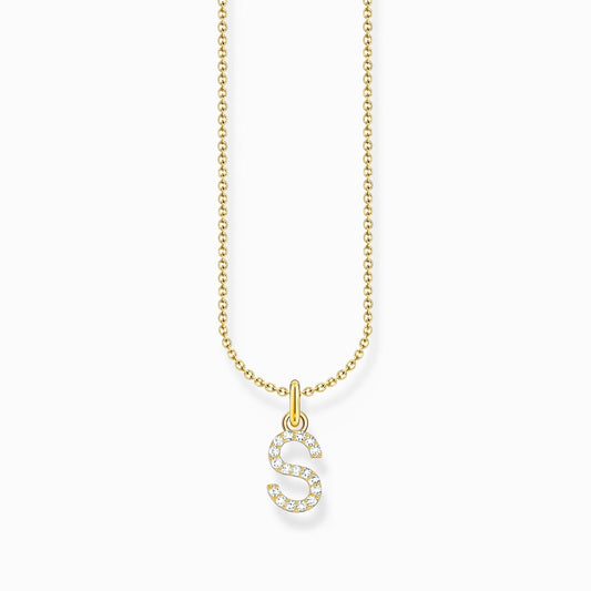 LETTER 'S' GOLD ON SIL PENDANT WITH WHITE ZIRCONIA