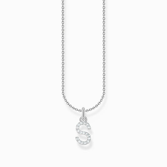 LETTER 'S' SILVER NECKLACE WITH WHITE ZIRCONIA