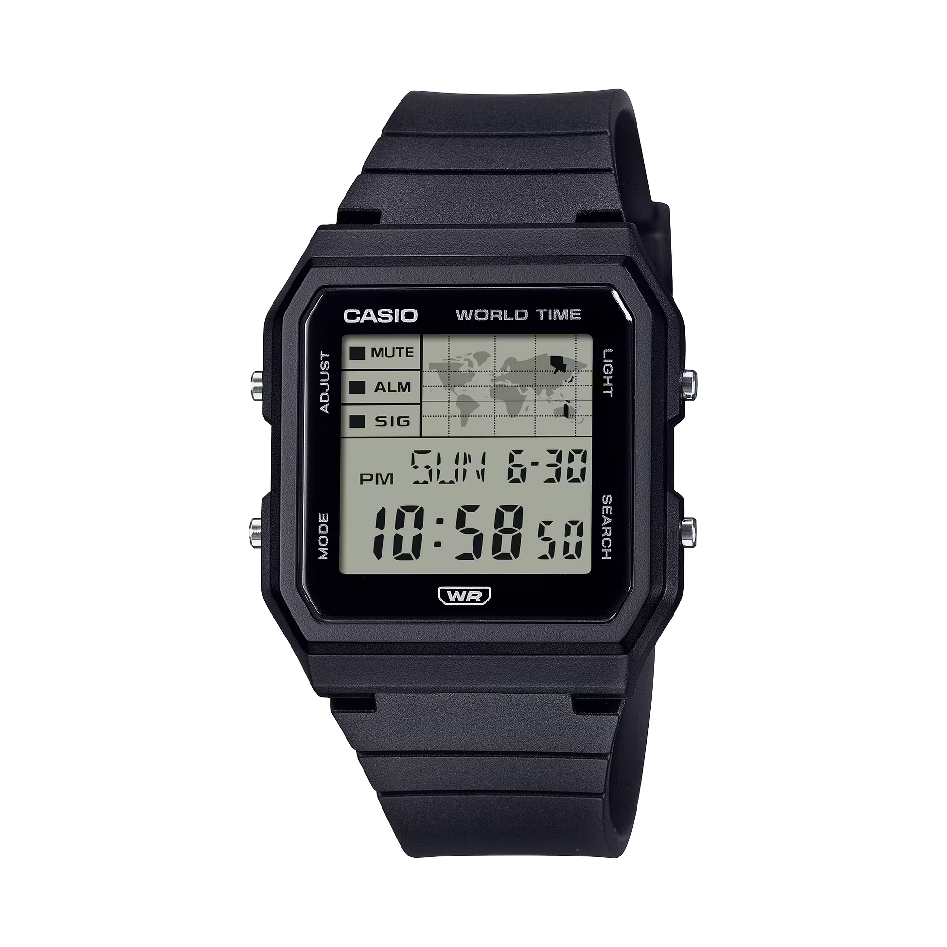 CASIO DIGITIAL WORLD TIME UNISEX BLACK RESIN WATCH