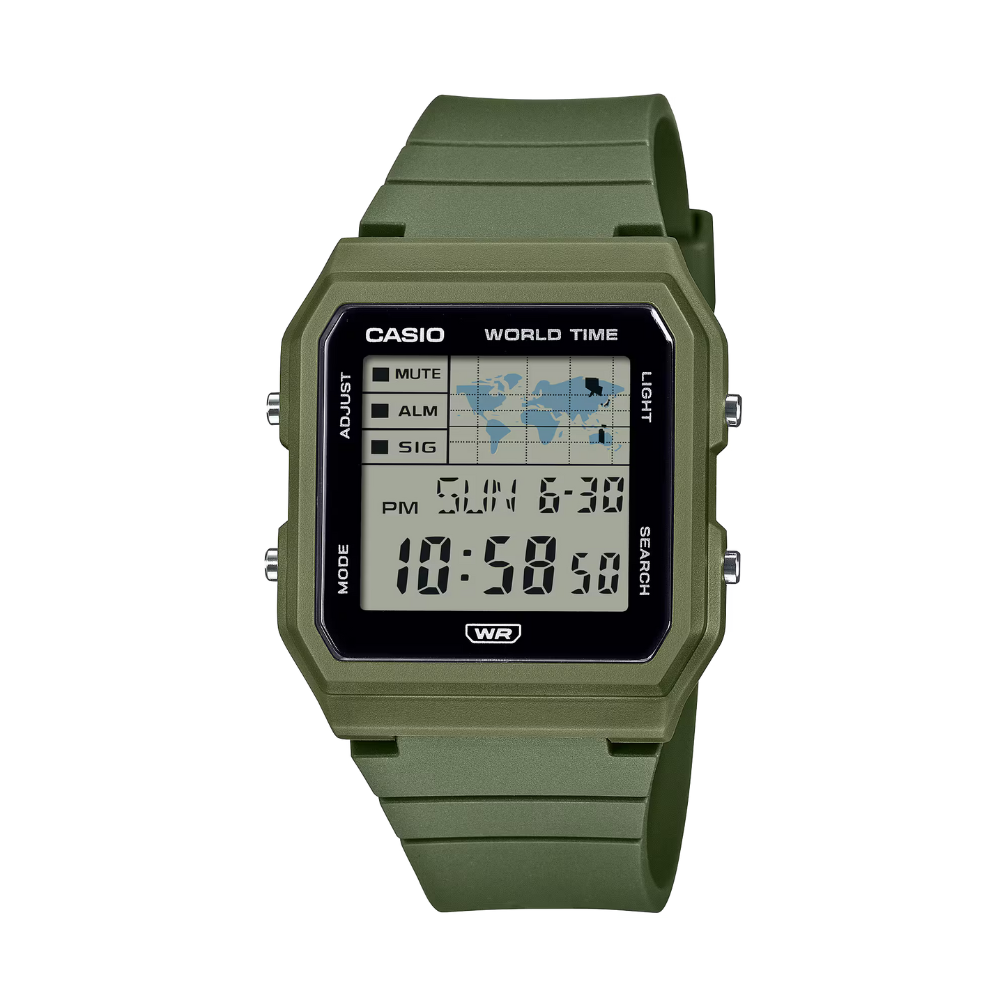 CASIO DIGITIAL WORLD TIME UNISEX GREEN RESIN WATCH