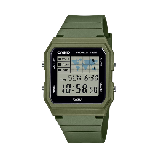 CASIO DIGITIAL WORLD TIME UNISEX GREEN RESIN WATCH