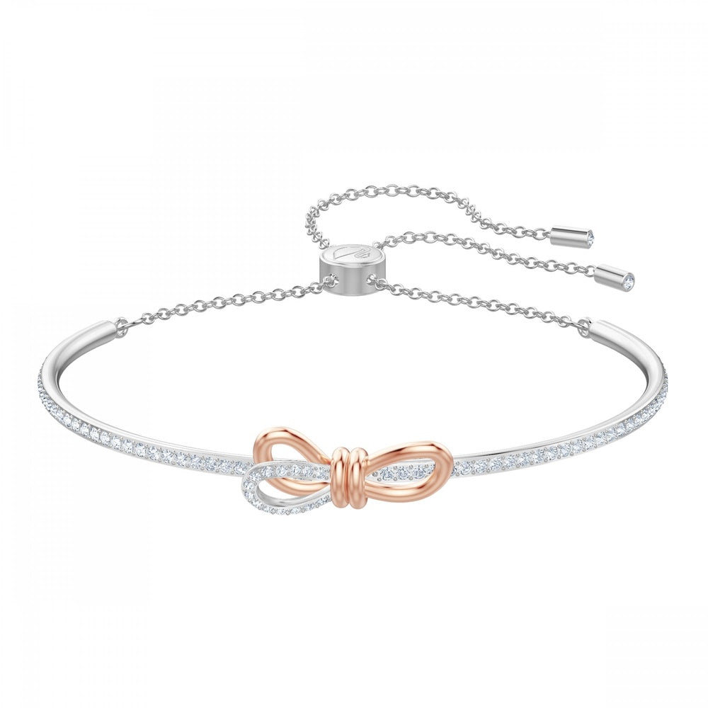 LIFELONG BOW BANGLE, WHITE SWAROVSKI CRYSTAL, RHODIUM & ROSE GOLD PLATED