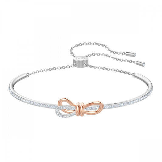 LIFELONG BOW BANGLE, WHITE SWAROVSKI CRYSTAL, RHODIUM & ROSE GOLD PLATED
