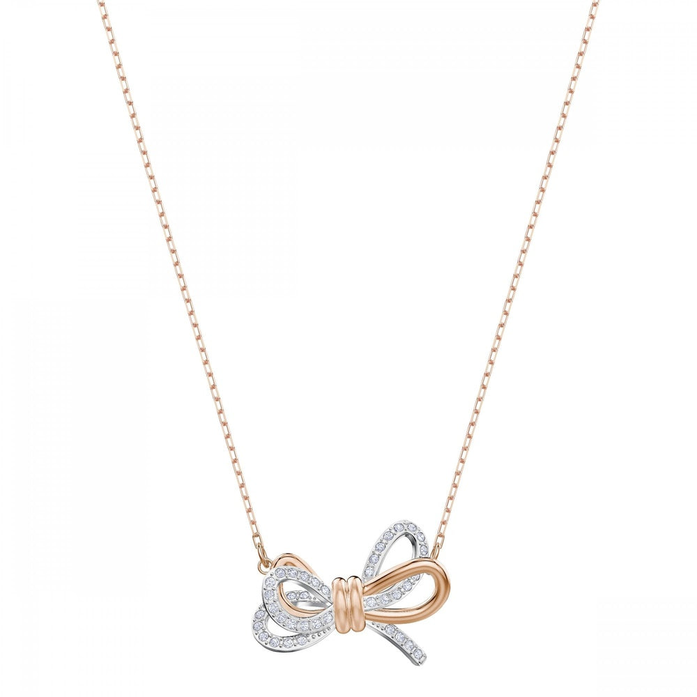 LIFELONG BOW PENDANT, WHITE SWAROVSKI CRYSTAL, RHODIUM & ROSE GOLD TONE PLATED