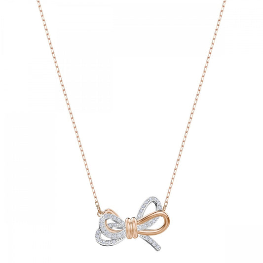 LIFELONG BOW PENDANT, WHITE SWAROVSKI CRYSTAL, RHODIUM & ROSE GOLD TONE PLATED