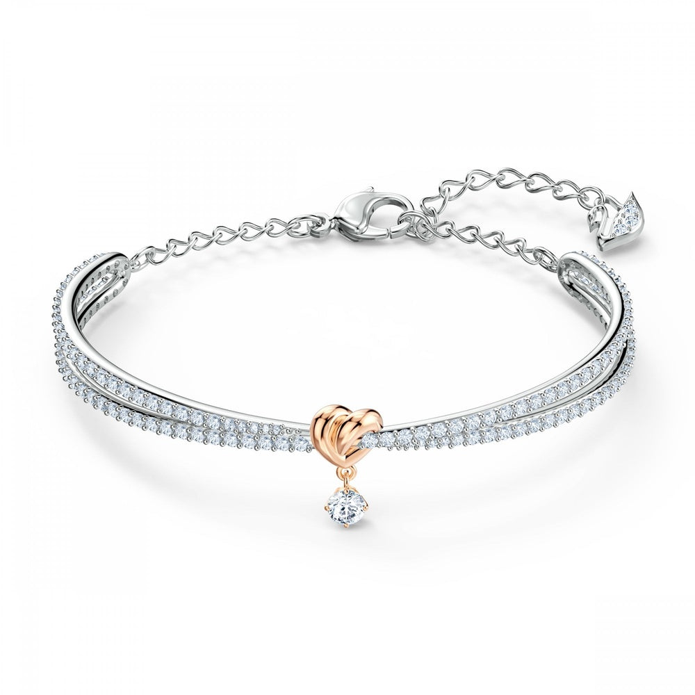 LIFELONG HEART BANGLE, WHITE SWAROVSKI CRYSTALS, RHODIUM & ROSE GOLD PLATED