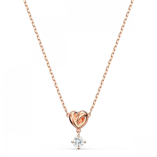 LIFELONG HEART PENDANT, WHITE SWAROVSKI CRYSTAL, ROSE-GOLD TONE PLATED