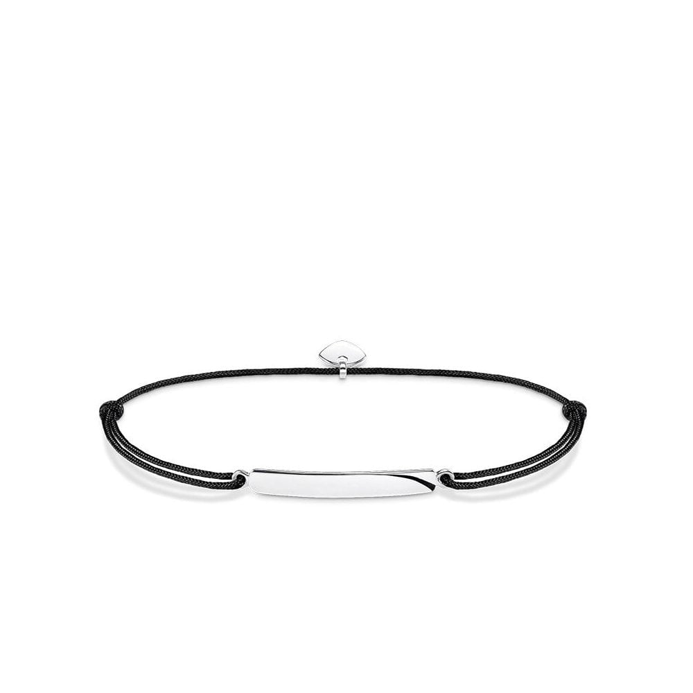 LITTLE SECRET CLASSIC IDENTITY BRACELET, SILVER ENGRAVABLE BAR, BLACK NYLON & SIZE ADJUSTABLE