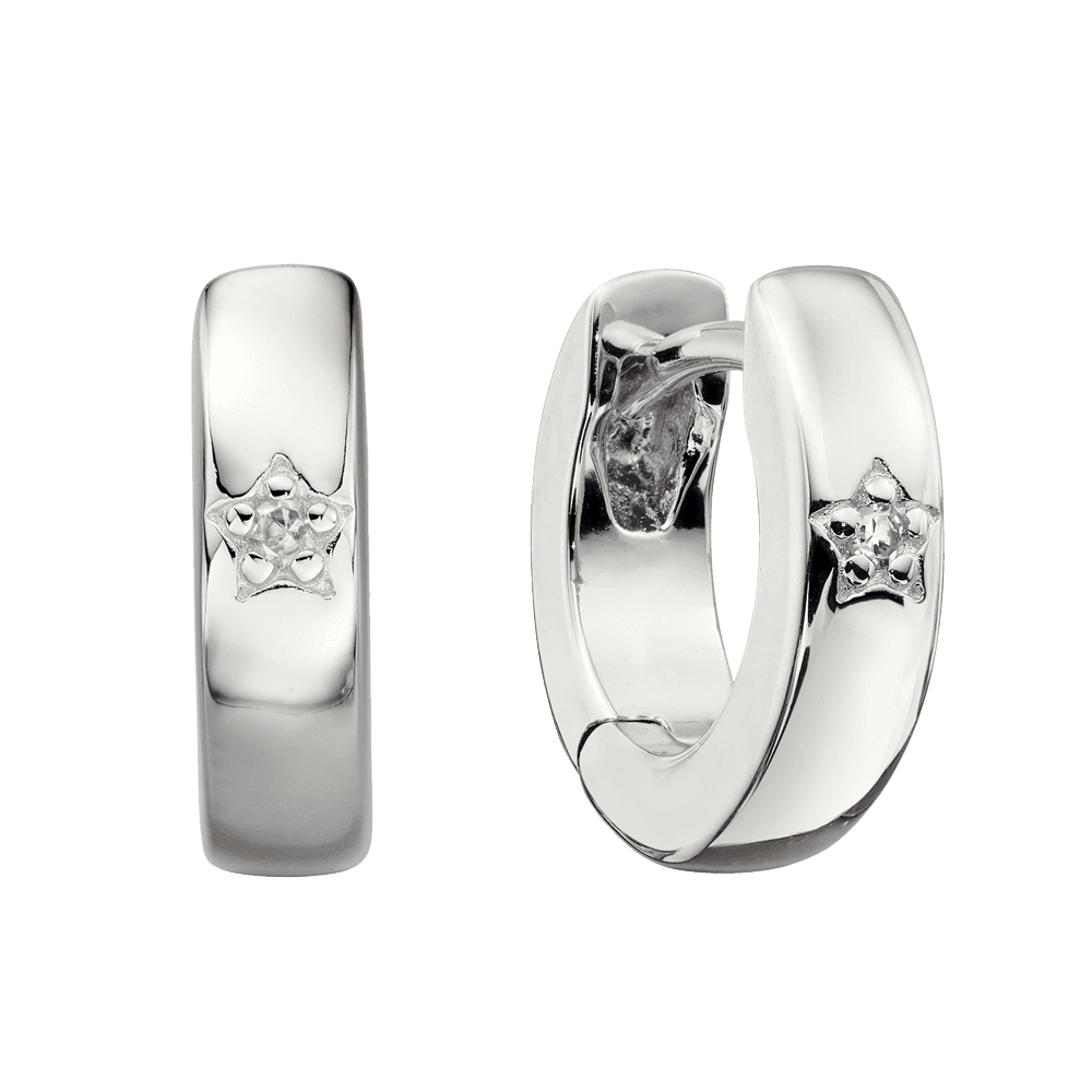 LITTLE STAR LOTTIE STERLING SILVER DIAMOND HOOP EARRINGS