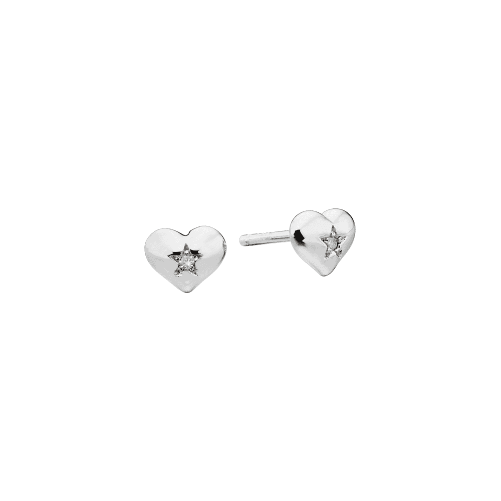 LITTLE STAR SURI STERLING SILVER DIAMOND HEART STUD EARRINGS