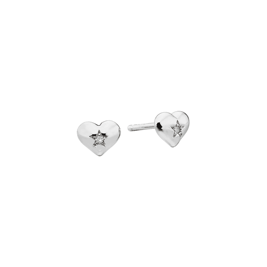 LITTLE STAR SURI STERLING SILVER DIAMOND HEART STUD EARRINGS