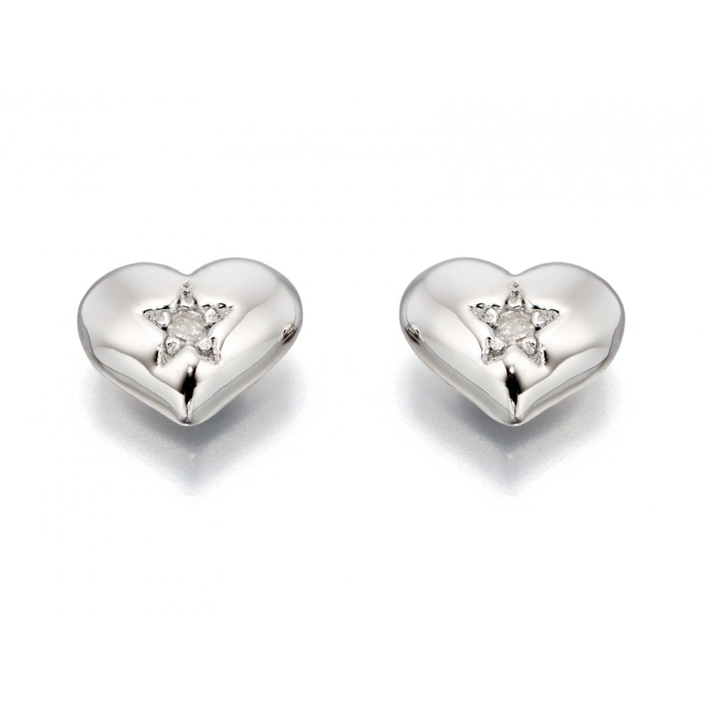 LITTLE STAR SURI STERLING SILVER DIAMOND HEART STUD EARRINGS