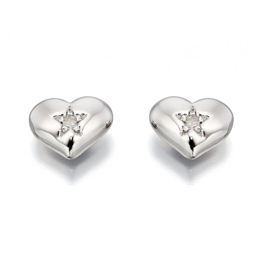 LITTLE STAR SURI STERLING SILVER DIAMOND HEART STUD EARRINGS