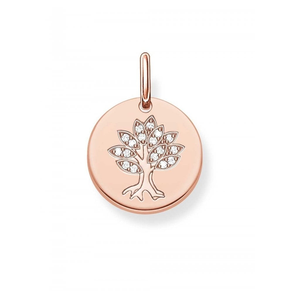 LOVE BRIDGE ROSE GOLD ON SILVER TREE OF LIFE DISC PENDANT WITH CUBIC ZIRCONIA