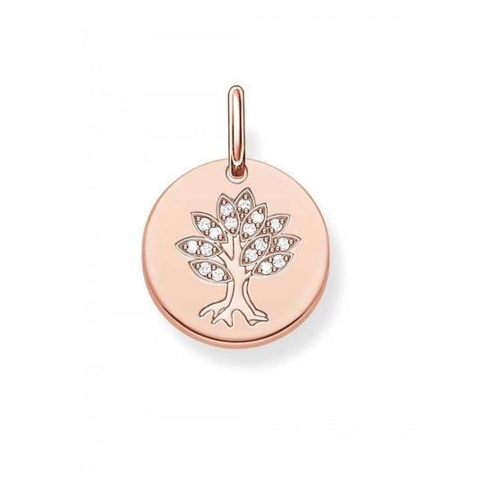 LOVE BRIDGE ROSE GOLD ON SILVER TREE OF LIFE DISC PENDANT WITH CUBIC ZIRCONIA
