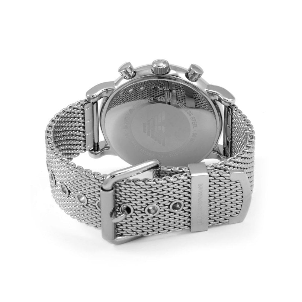 LUIGI GENTS CHRONOGRAPH STAINLESS STEEL MESH BRACELET WATCH WITH BLACK DIAL