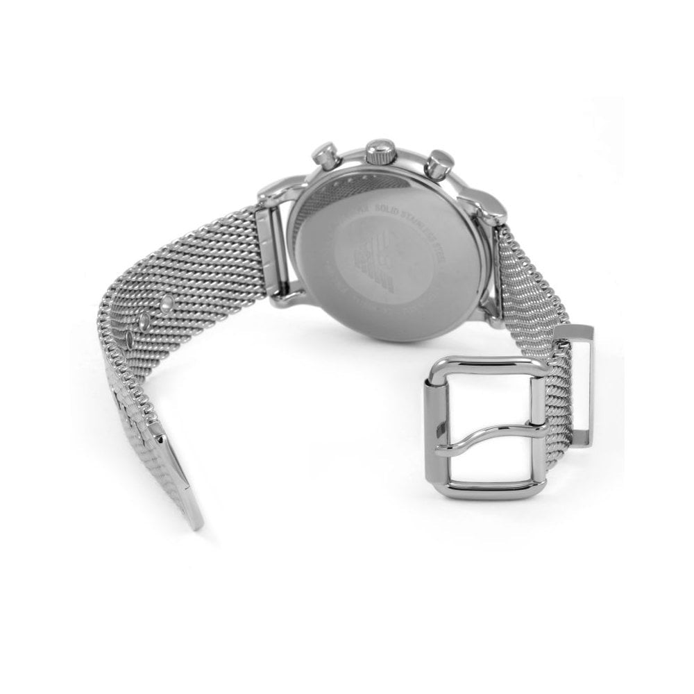 LUIGI GENTS CHRONOGRAPH STAINLESS STEEL MESH BRACELET WATCH WITH BLACK DIAL