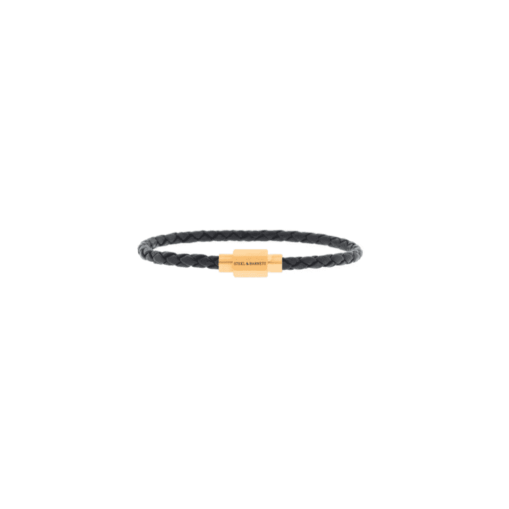 LUKE LANDON BLACK LEATHER GOLD ON STEEL BRACELET