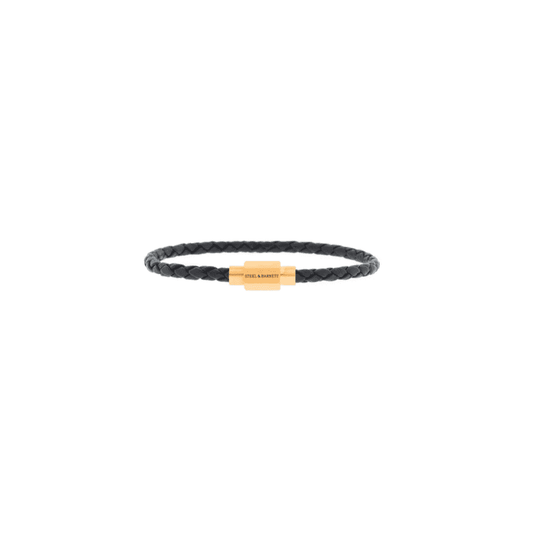 LUKE LANDON BLACK LEATHER GOLD ON STEEL BRACELET