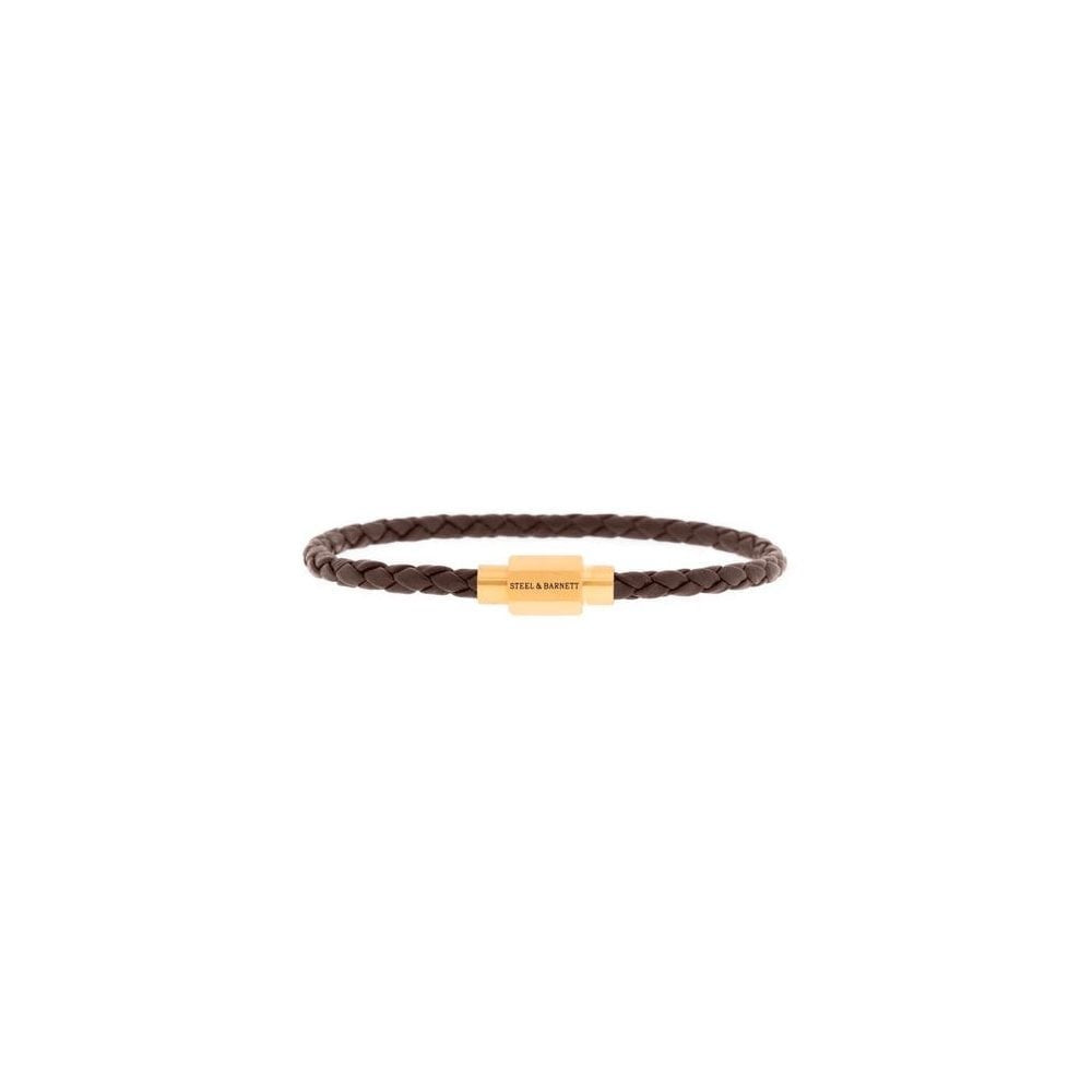 LUKE LANDON BROWN LEATHER GOLD ON STEEL BRACELET