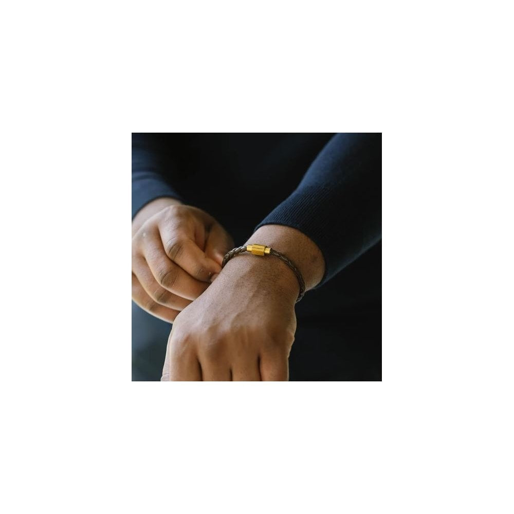 LUKE LANDON BROWN LEATHER GOLD ON STEEL BRACELET
