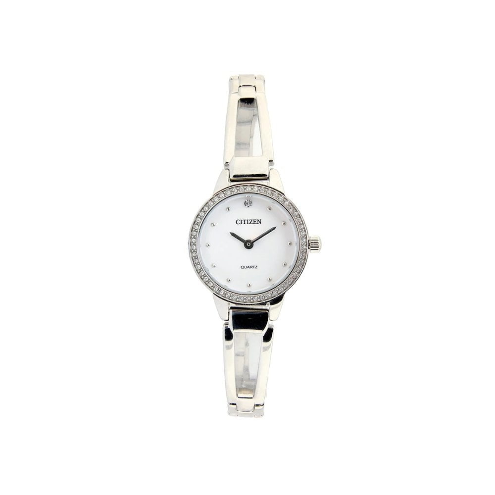 Ladies' Citizen Quartz Classic Crystal Accent Bangle Watch with White Dial