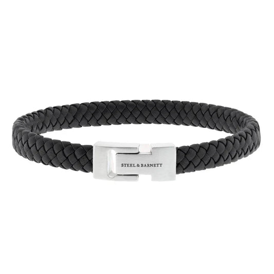 STEEL AND BARNETT ARCHIE BLACK LEATHER BRACELET