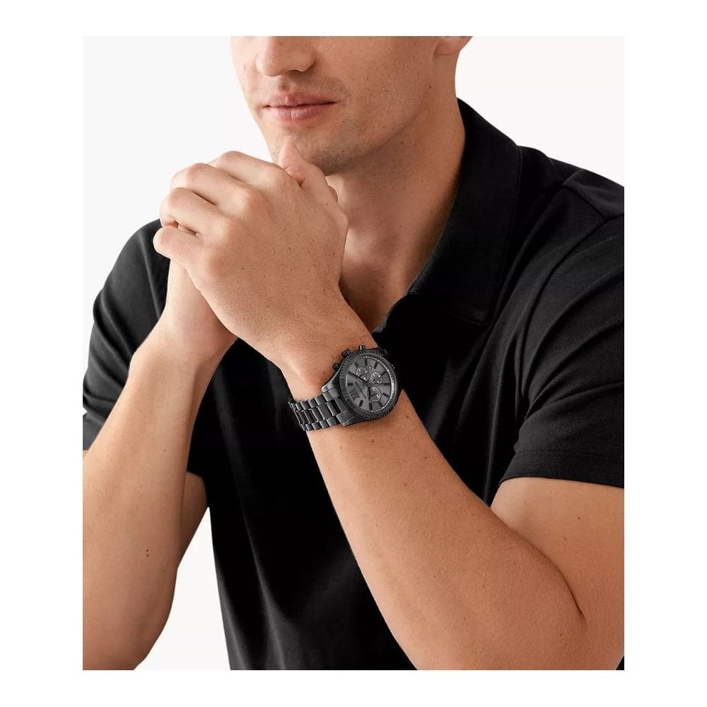 Lexington, Chronograph, Black Dial, Gents Black Stainless Steel Watch