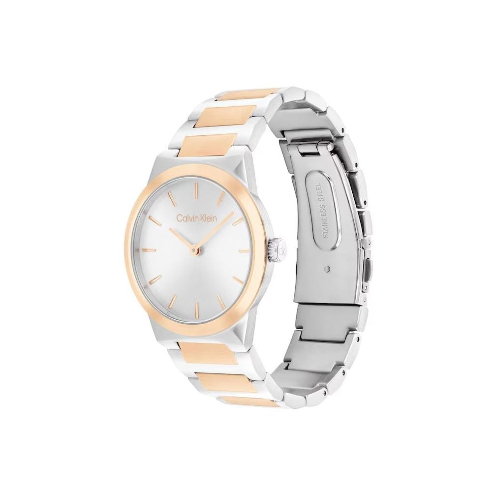 Linear Elegance Two-Tone Ladies Stainless Steel Watch