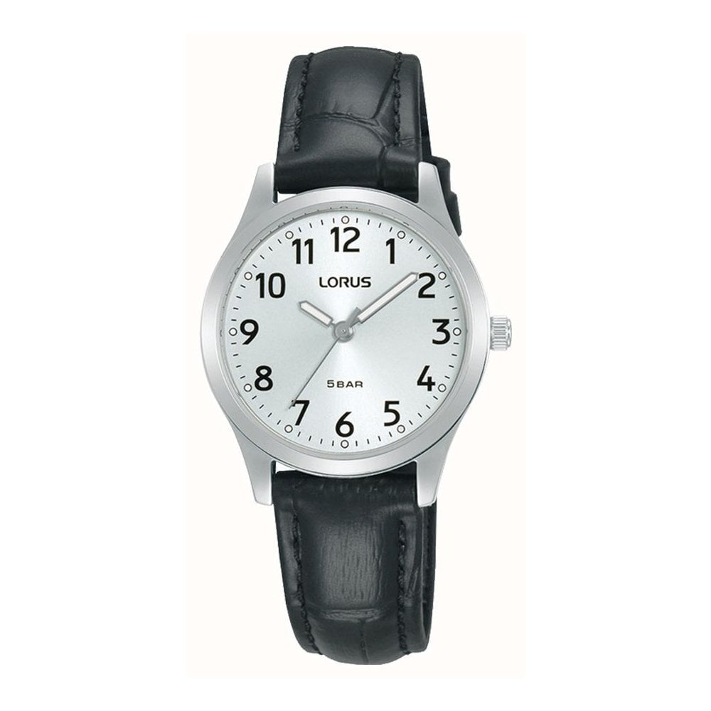 Lorus Classic Quartz White Sunray Dial Black Leather Watch
