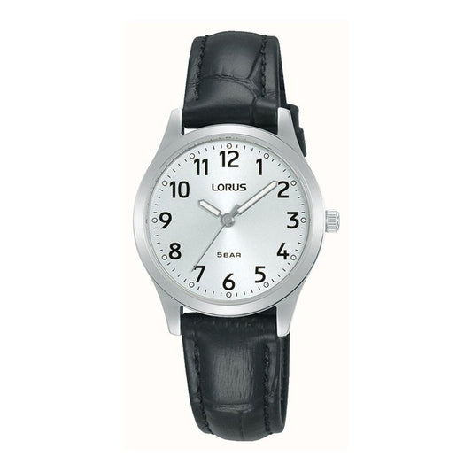 Lorus Classic Quartz White Sunray Dial Black Leather Watch