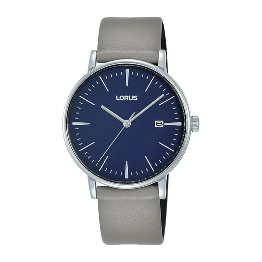 Lorus Grey Leather Blue Sun Dial Watch