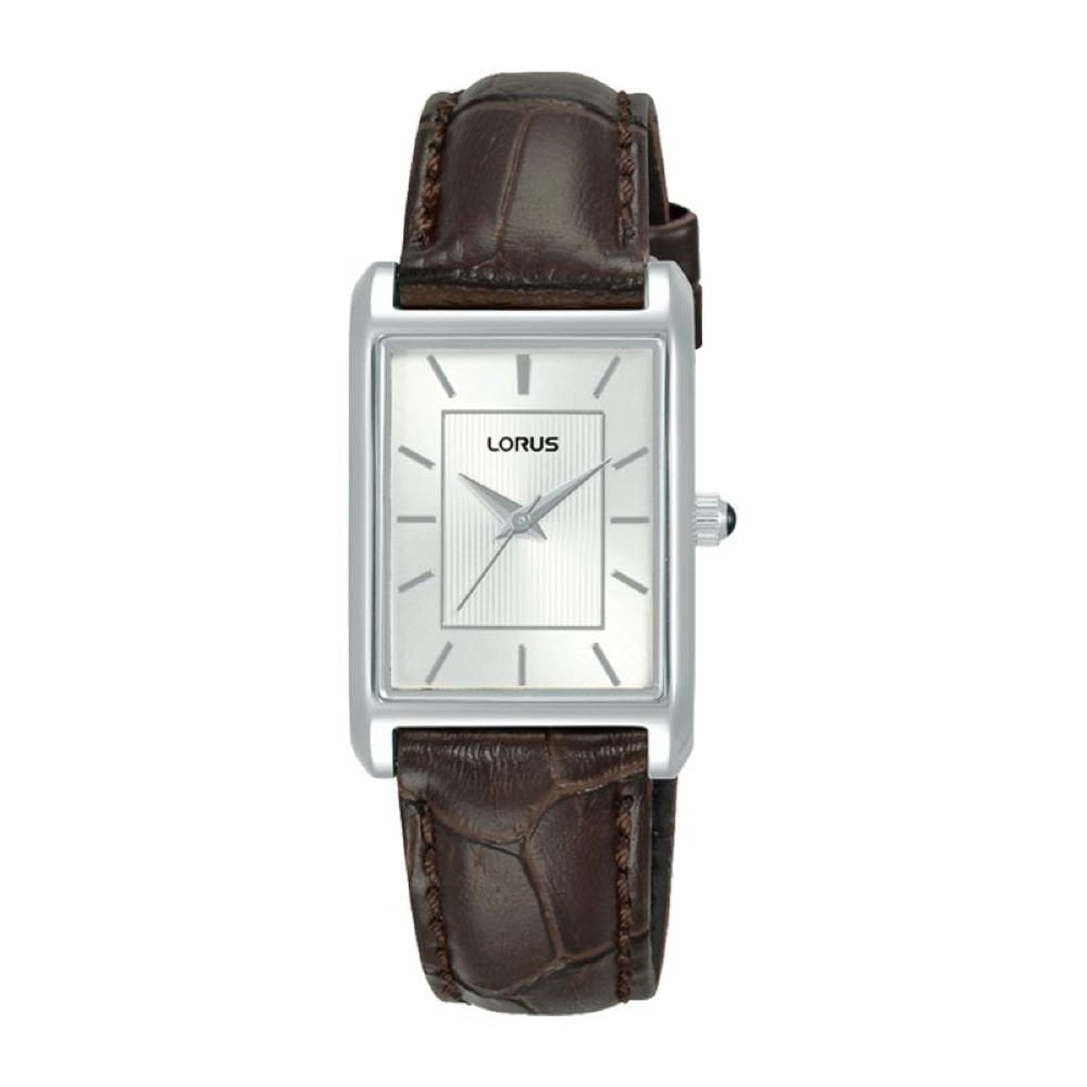 Lorus Ladies Steel Rectangular Case Leather Strap Watch 