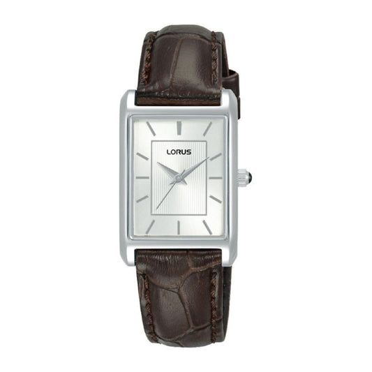 Lorus Ladies Steel Rectangular Case Leather Strap Watch 