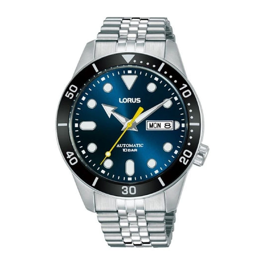 Lorus Mens AUTOMATIC Steel Navy Analogue Dial Watch 
