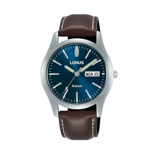 Lorus Mens Brown Leather Strap Watch 
