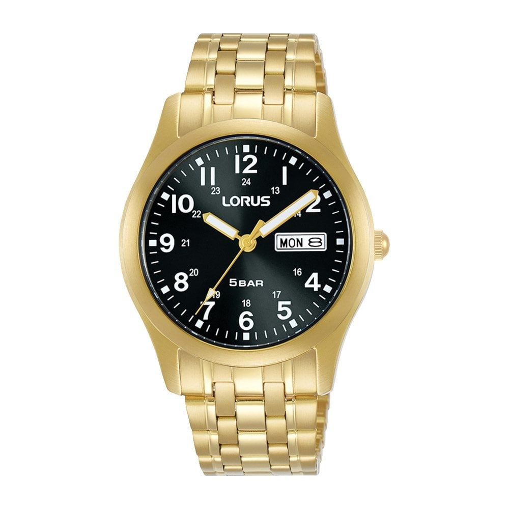 Lorus Mens Gold Case And Bracelet Black Dial Watch 