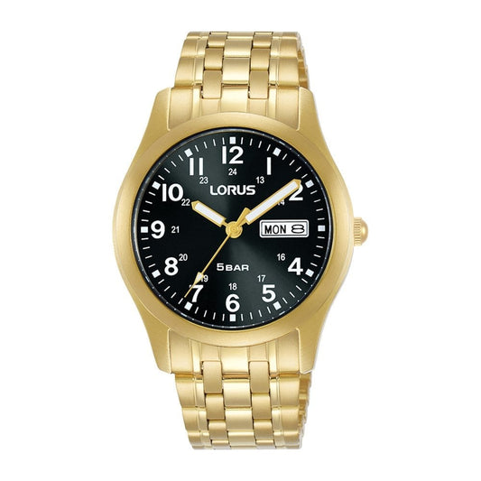 Lorus Mens Gold Case And Bracelet Black Dial Watch 