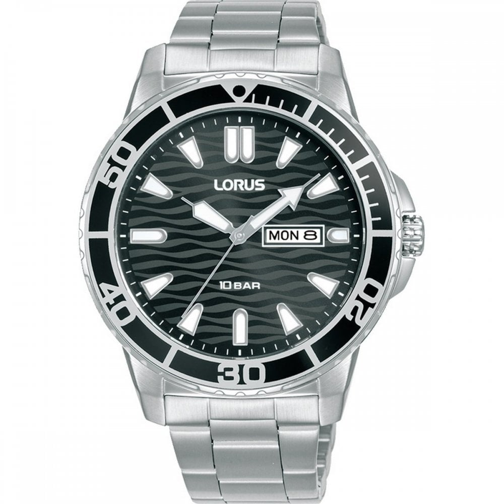 Lorus Mens Steel Black Sports Dial Watch 
