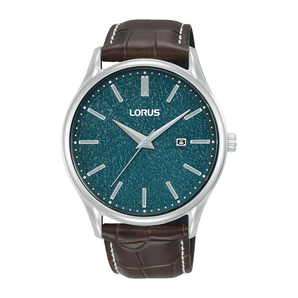 Lorus Mens Steel Brown Leather Strap Watch 