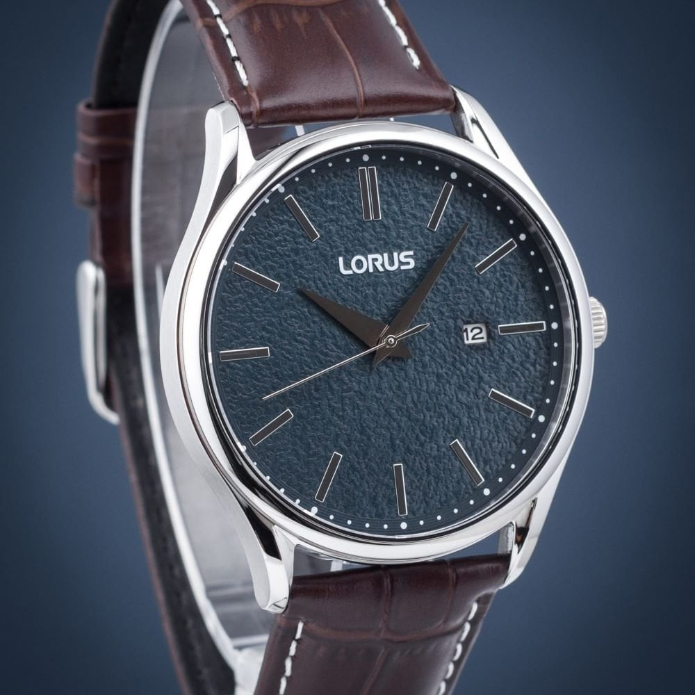 Lorus Mens Steel Brown Leather Strap Watch 