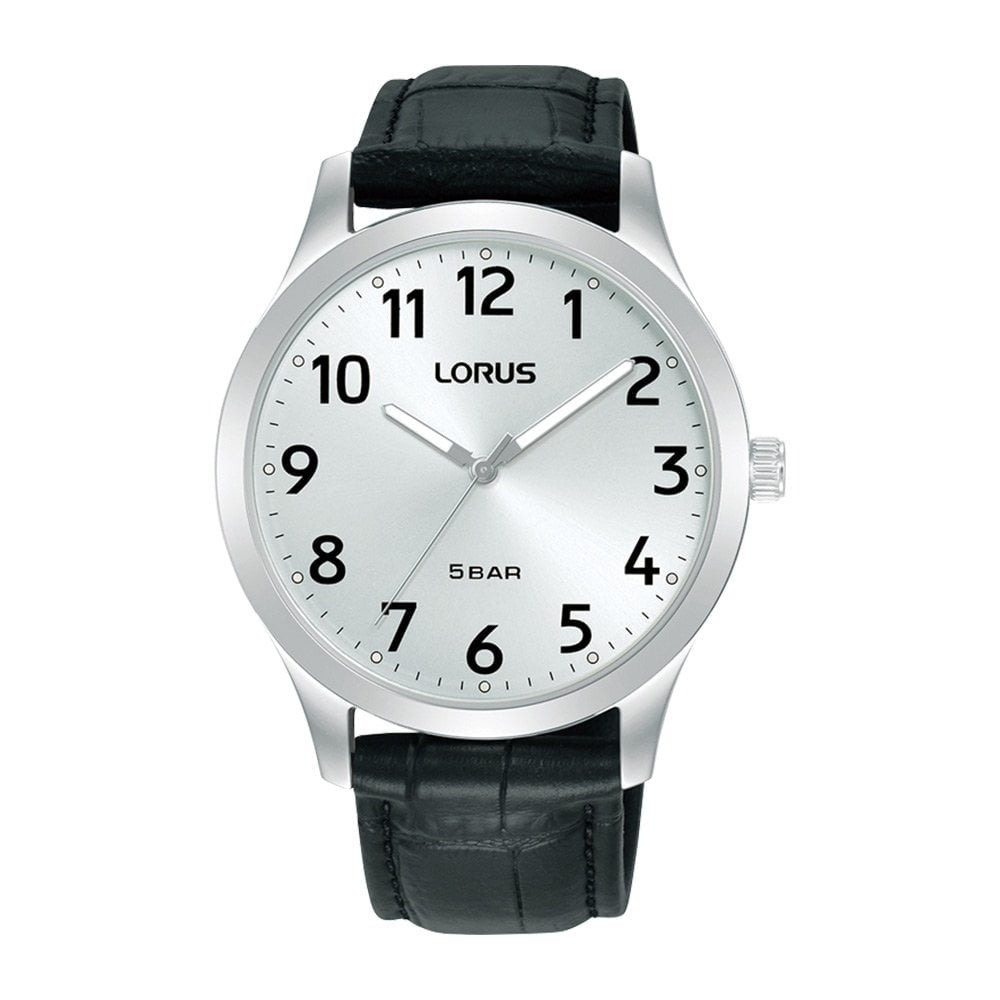 Lorus Mens Steel Case 50 Metres Leather Watch 