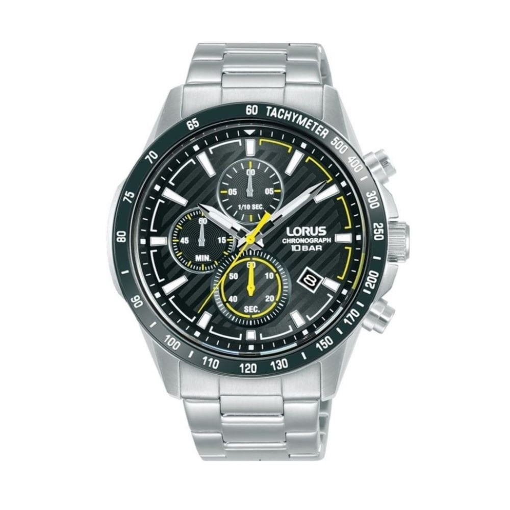 Lorus Mens Steel Case And Bracelet Black Dial Watch 
