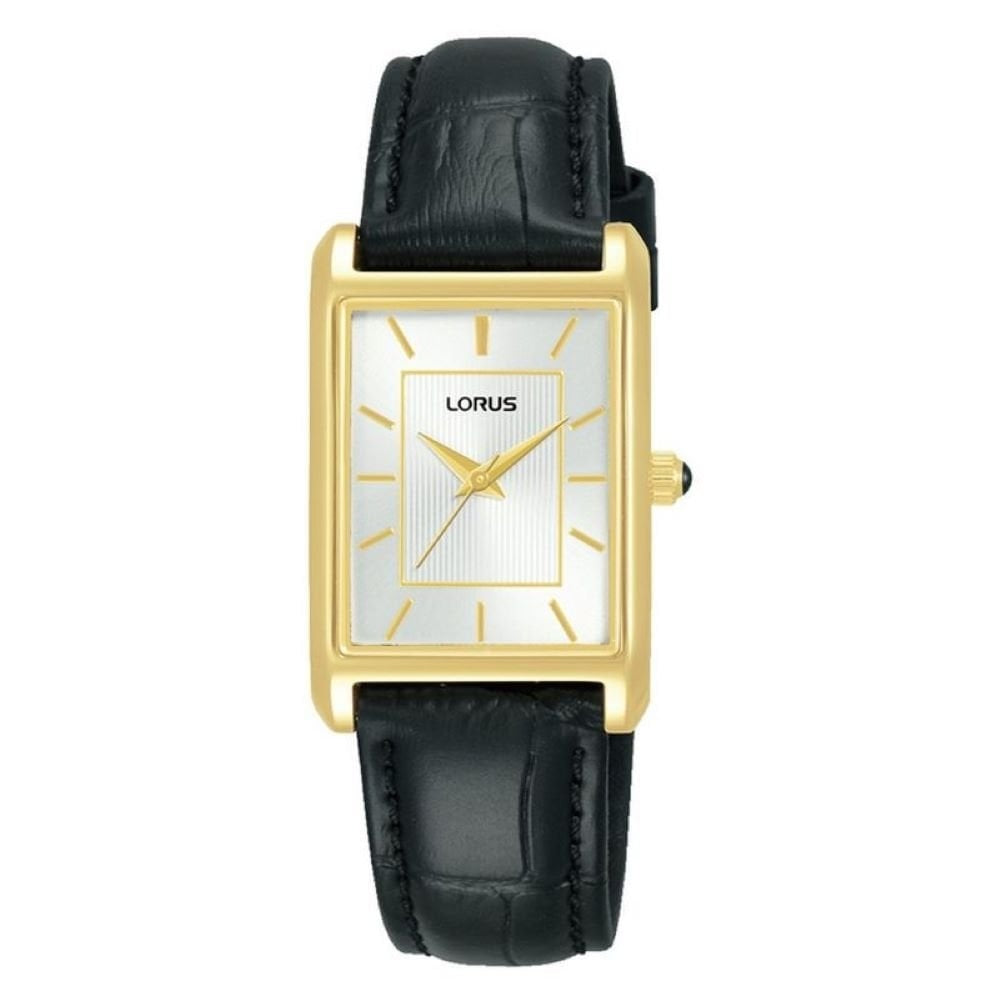 Lorus Womens Gold Case Black Leather Strap Watch 