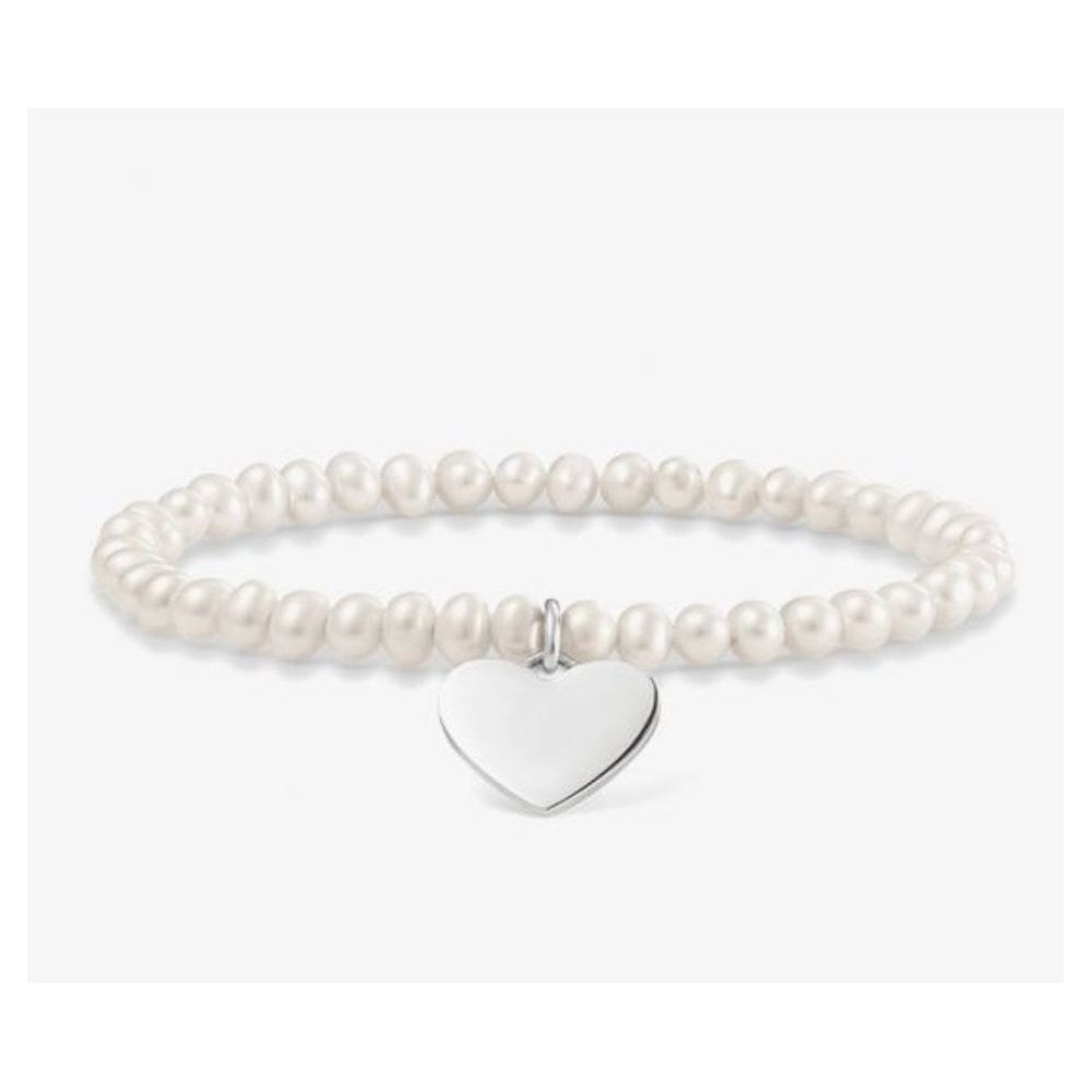Love Bridge Sterling Silver Pearl Bracelet with Heart Charm