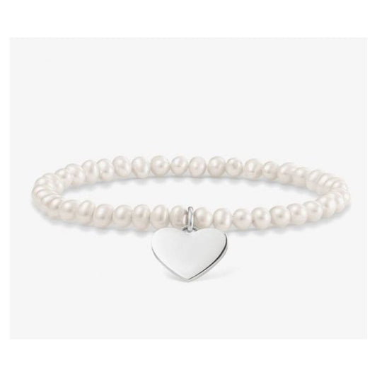 Love Bridge Sterling Silver Pearl Bracelet with Heart Charm