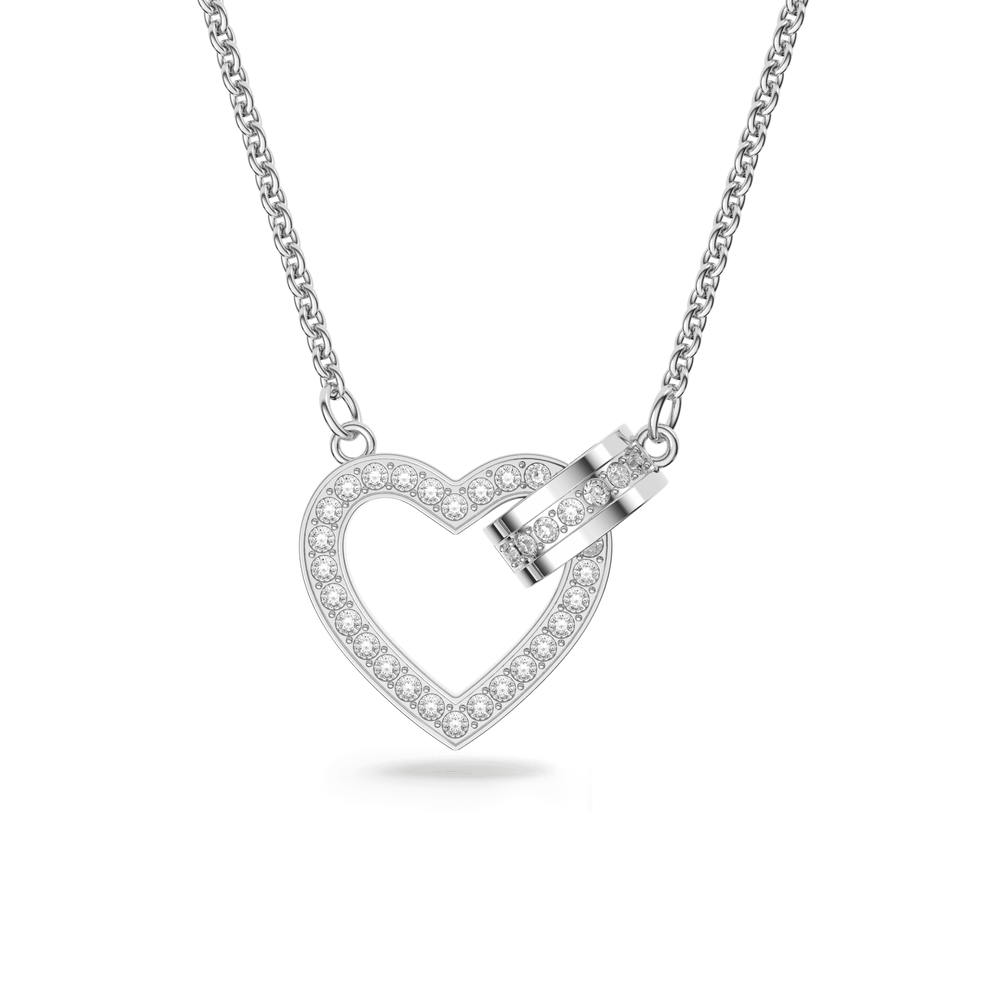 Lovely necklace, Heart, White, Rhodium plated