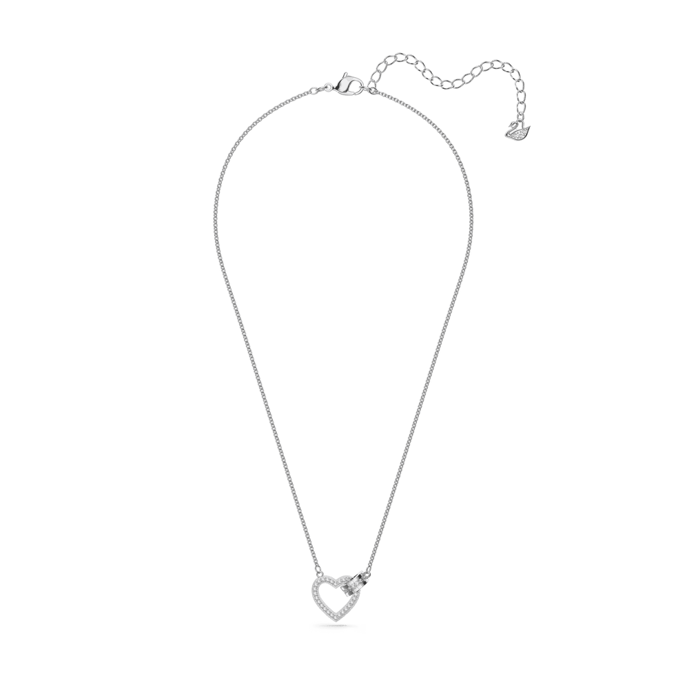 Lovely necklace, Heart, White, Rhodium plated